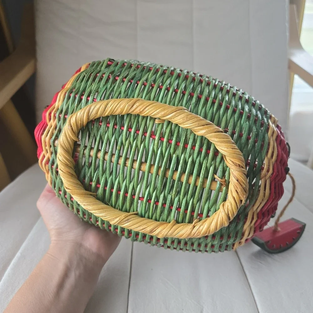 Vintage Watermelon Wicker Small Basket Cottagecore Farmcore Decor